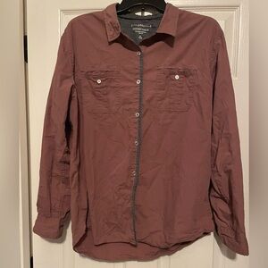 PD&C Peached Poplin Shirt in Burgundy with snaps